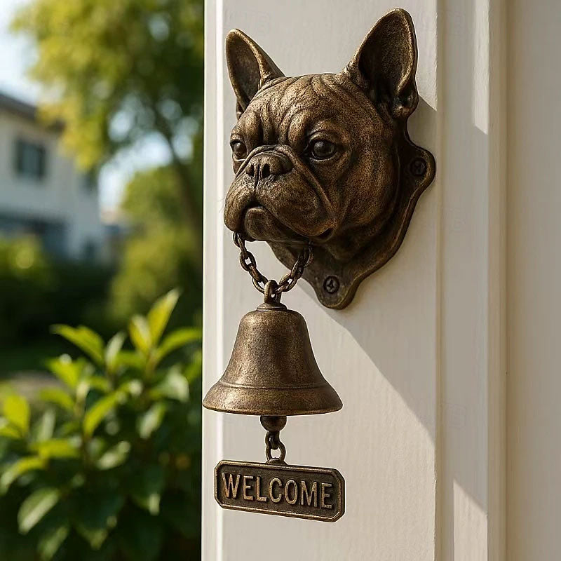 Dog welcome chime, vintage Bulldog Dobermann chime, metal merchant chime – wall decor for home/office entrance.