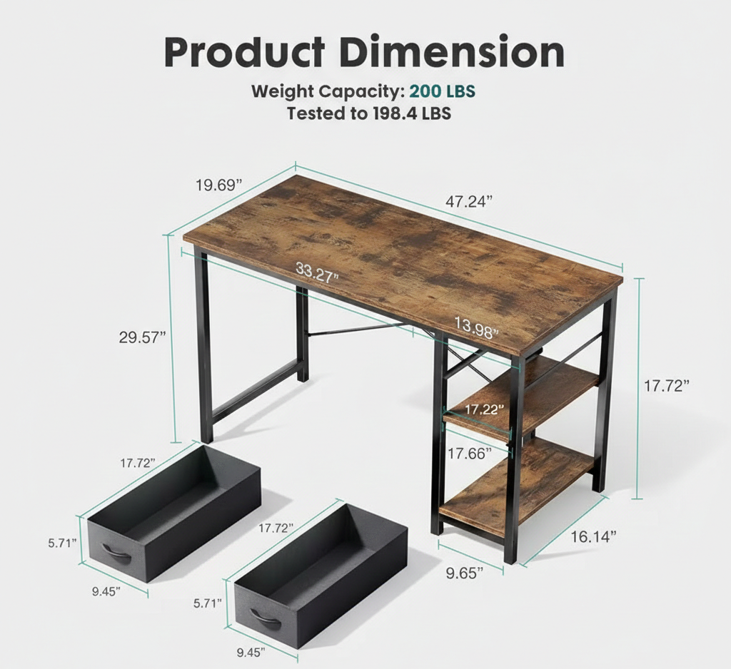 Modern Home Office Desk with Storage Drawers
