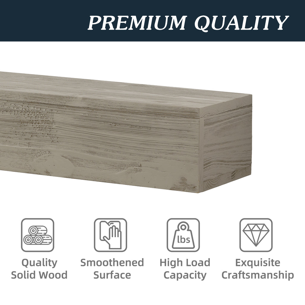 60" Rustic Wood Fireplace Mantel,Wall-Mounted & Floating Shelf for Home Decor grey
