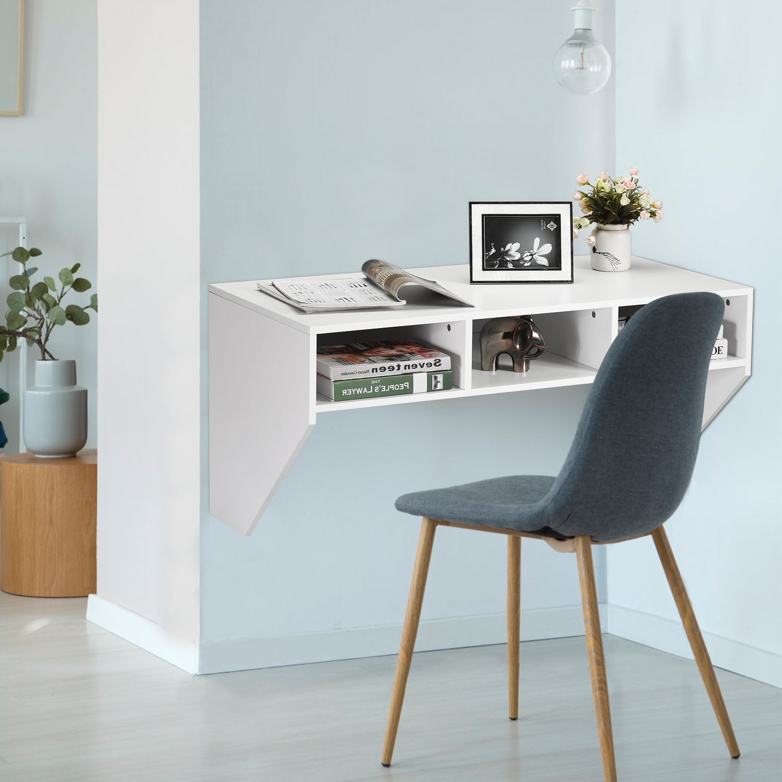 Wall-Mounted Floating Desk Shelf – White
