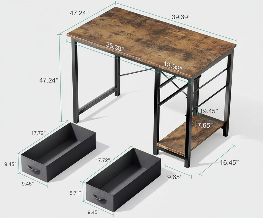 Modern Home Office Desk with Storage Drawers