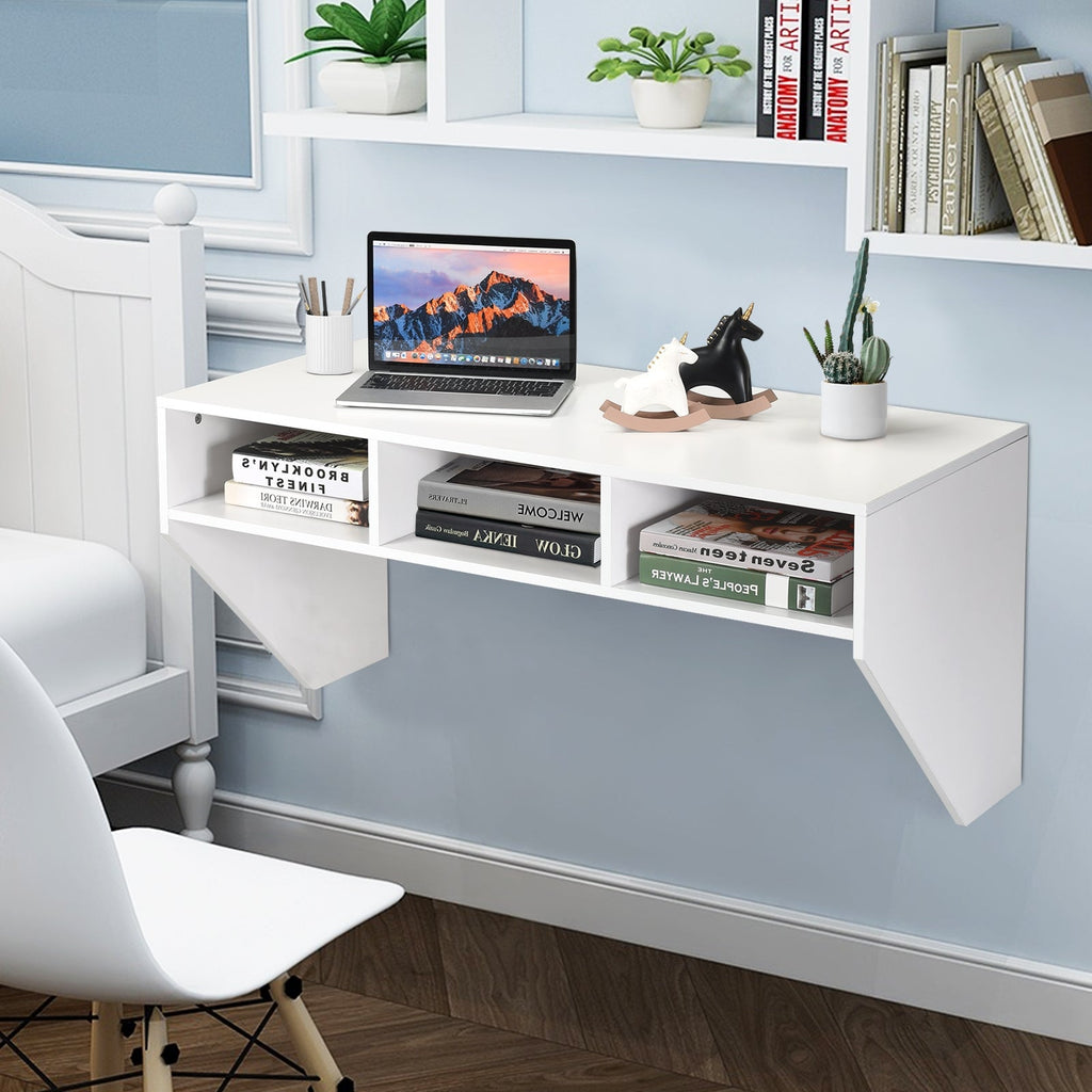 Wall-Mounted Floating Desk Shelf – White