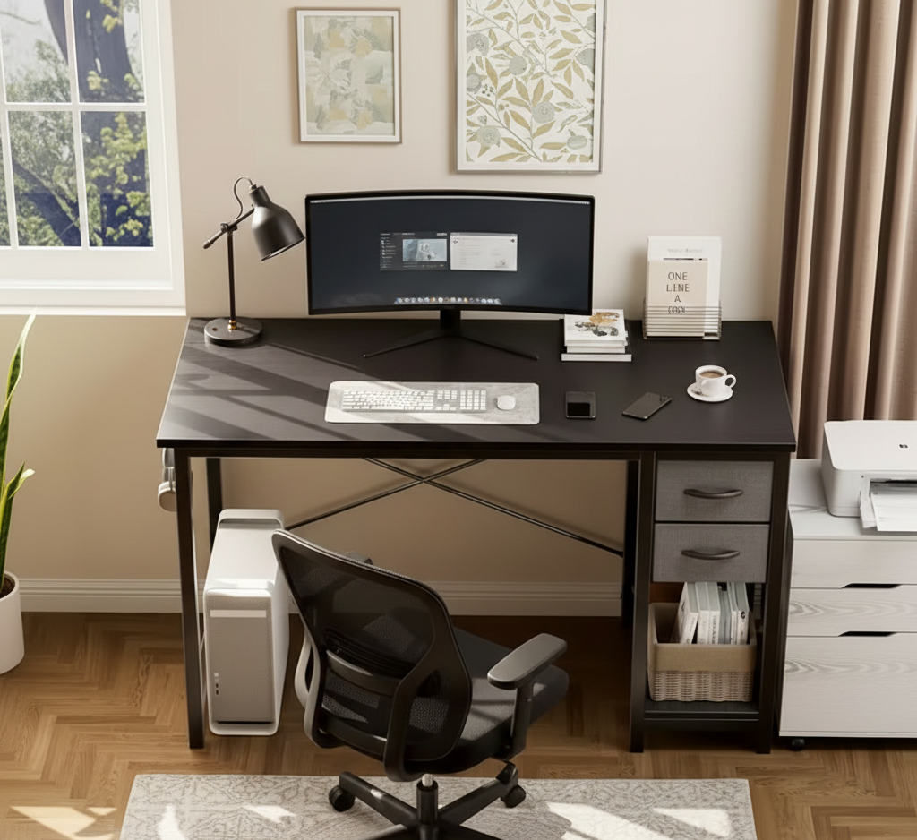 Modern Home Office Desk with Storage Drawers