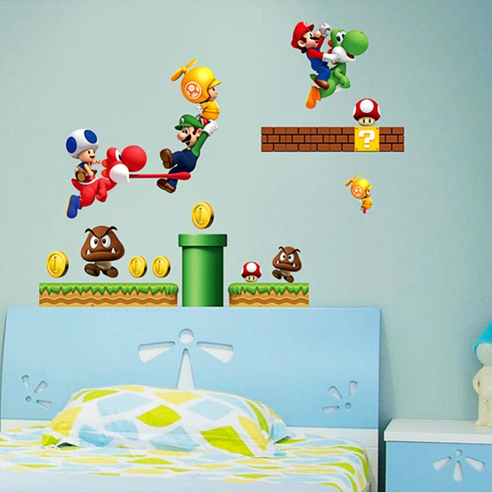 Super Mario Wall Stickers for Kids Rooms Modern Cartoon DIY Wall Stickers Baby Living Room Bedroom New Year Home Decor
