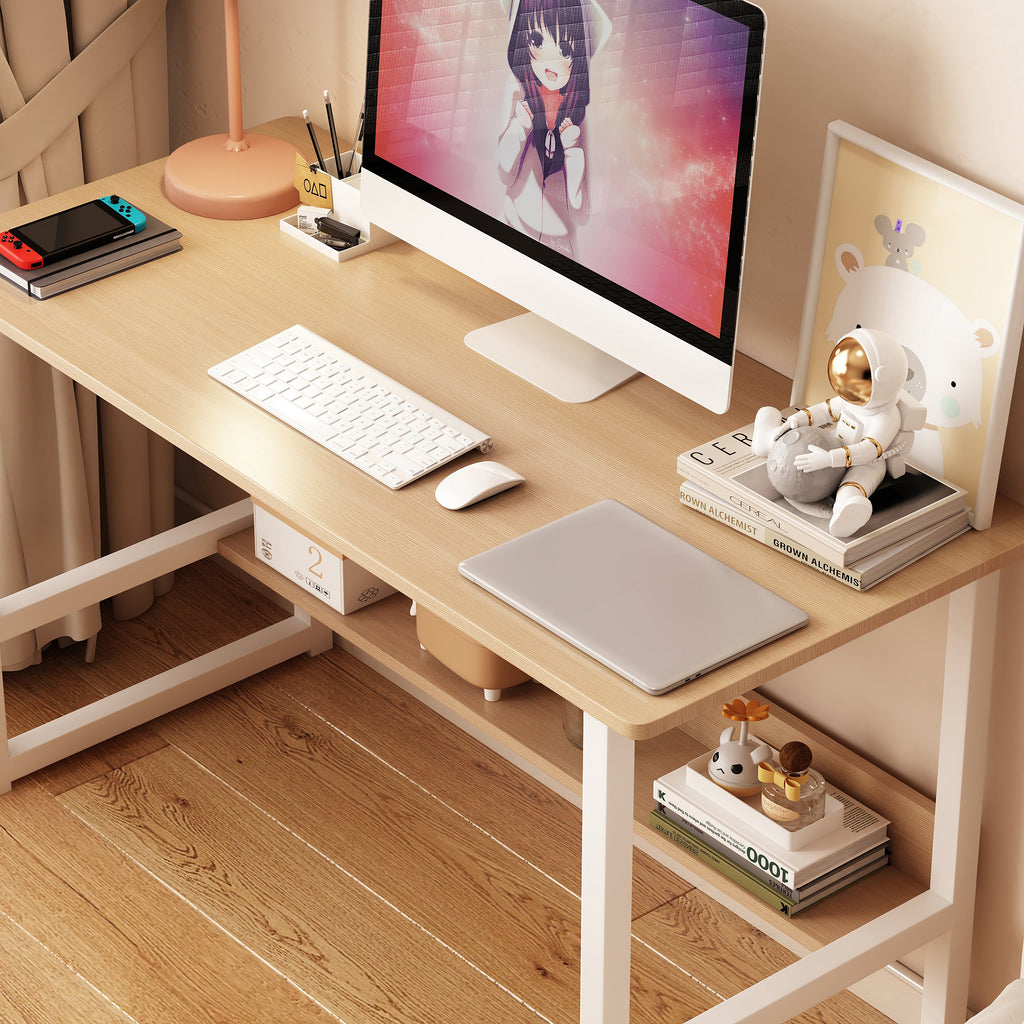 Wooden Student Desk with Storage Rack