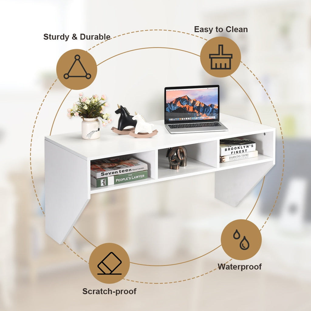 Wall-Mounted Floating Desk Shelf – White