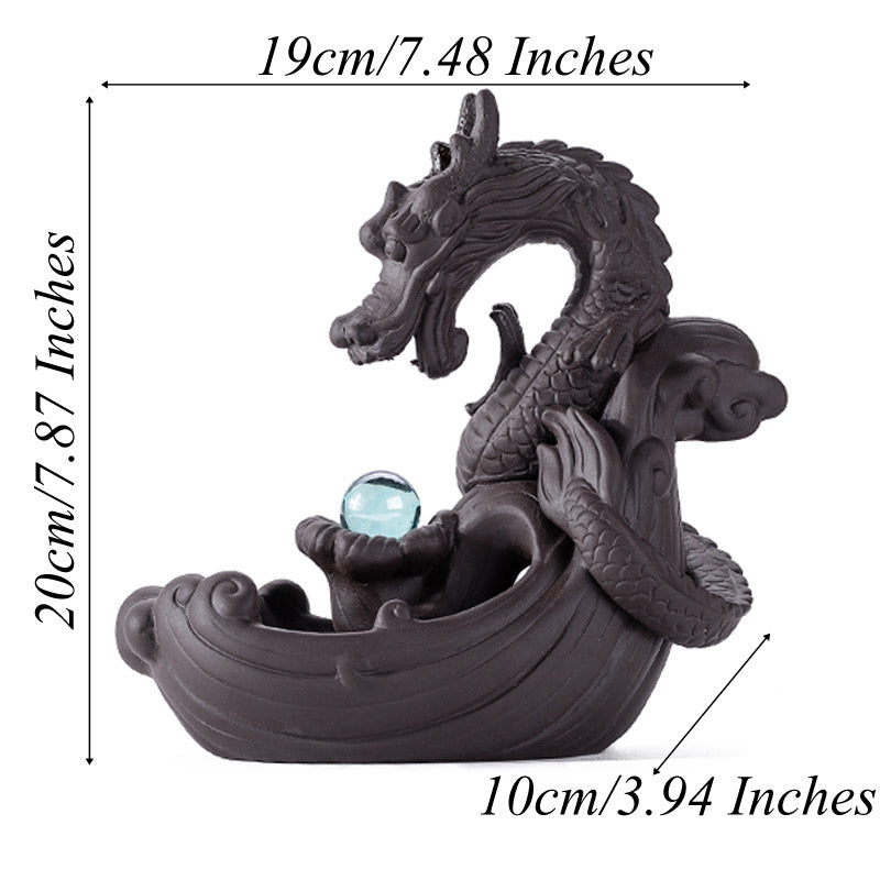 Ceramic Backflow Incense Burner Creative Home Decor Dragon Incense Holder Censer With Crystal Ball + 20Pcs Incense Cones