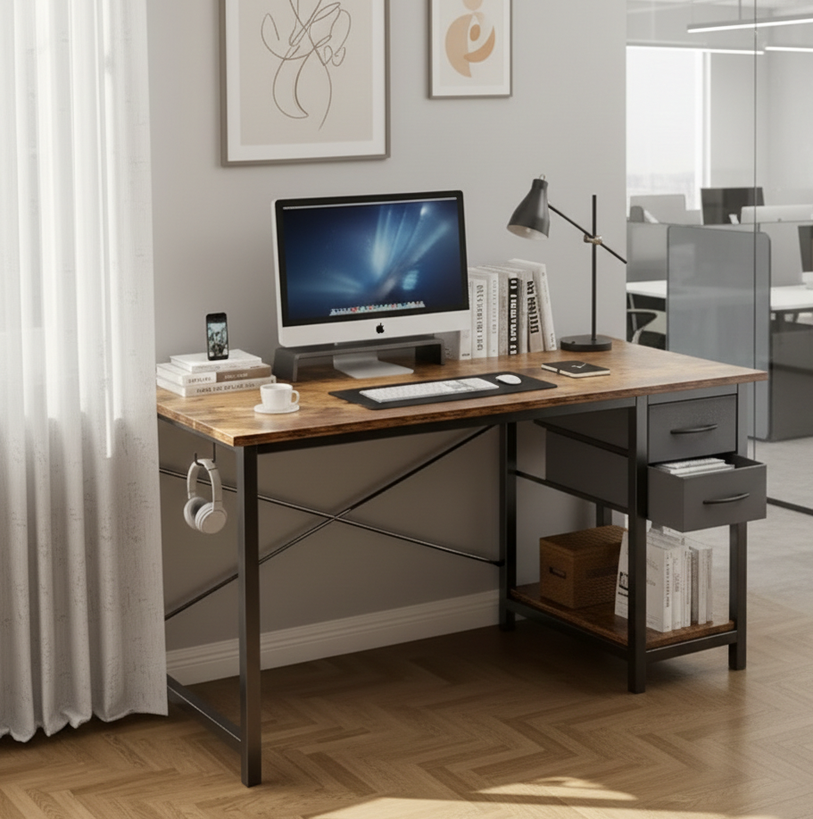 Modern Home Office Desk with Storage Drawers