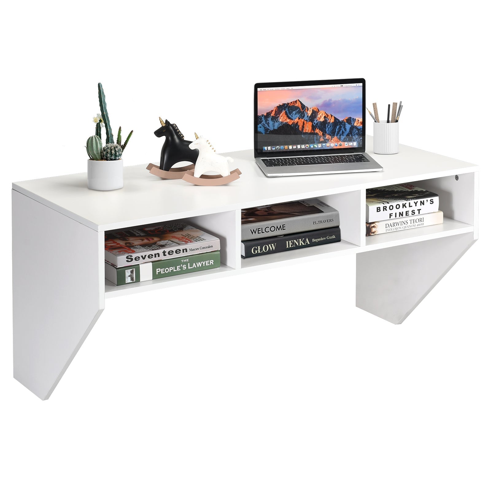 Wall-Mounted Floating Desk Shelf – White